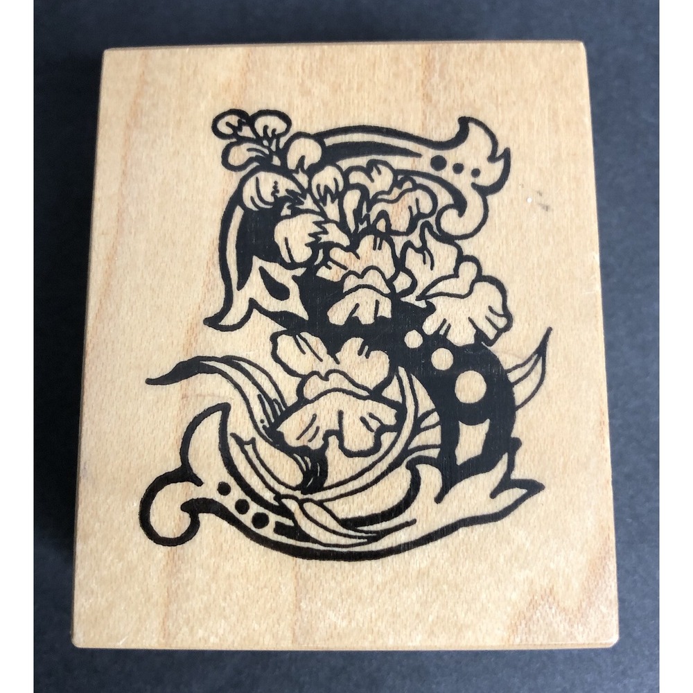 PSX Rubber Stamp Botanical Floral Letter S Alphabet Flower Wood Mounted F-1118